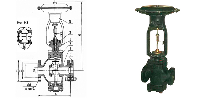 Клапан регулирующий 25ч37нж, 25ч38нж двухседельный фланцевый