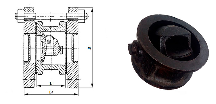 Клапан обратный 19ч21бр чугунный поворотный межфланцевый