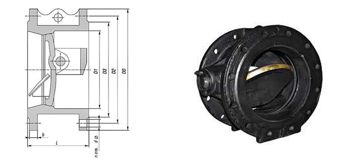 Клапан обратный 19ч24бр чугунный фланцевый Ру 16