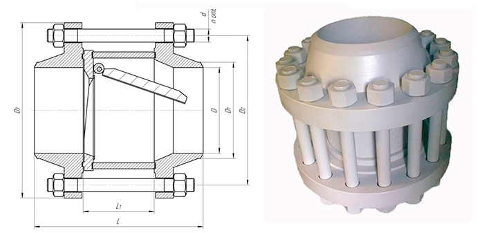 Клапан обратный 19с38нж стальной поворотный межфланцевый