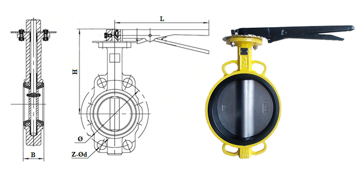 Wafer type butterfly valve for natural gas